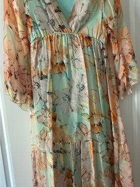 lola Mint Green Floral Maxi Dress with Peach and Cream Flowers